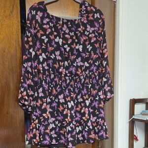 Butterfly Print Kids Dress - Black and Purple